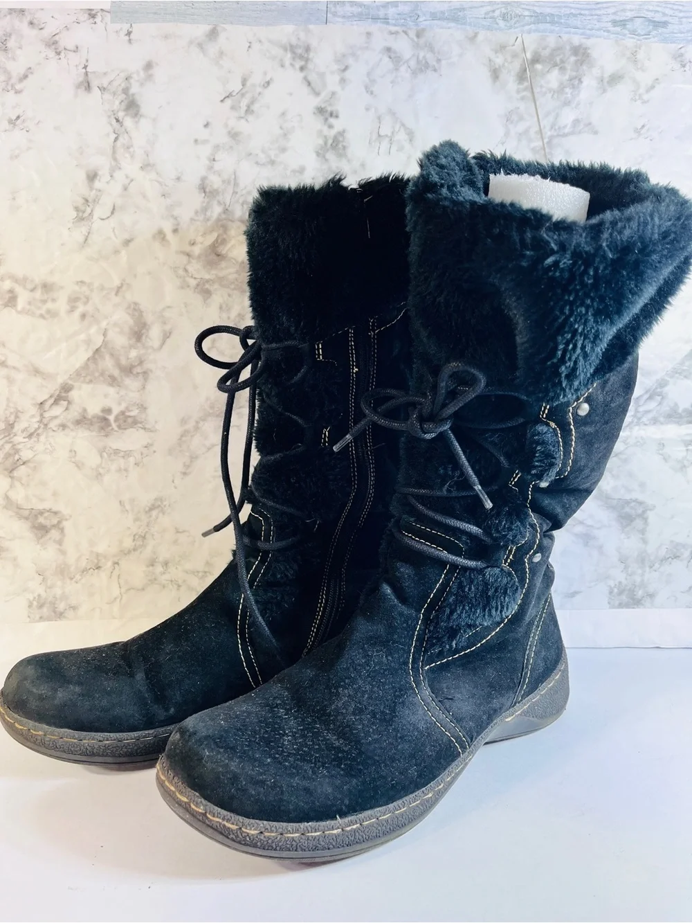 BareTraps Elicia Women's 11M Black Suede Faux-Fur Winter Boots